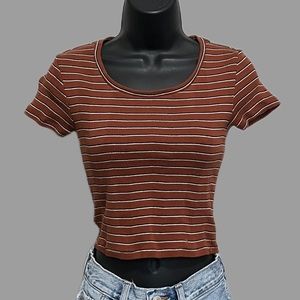 American Eagle Striped Short Sleeve Crop Top